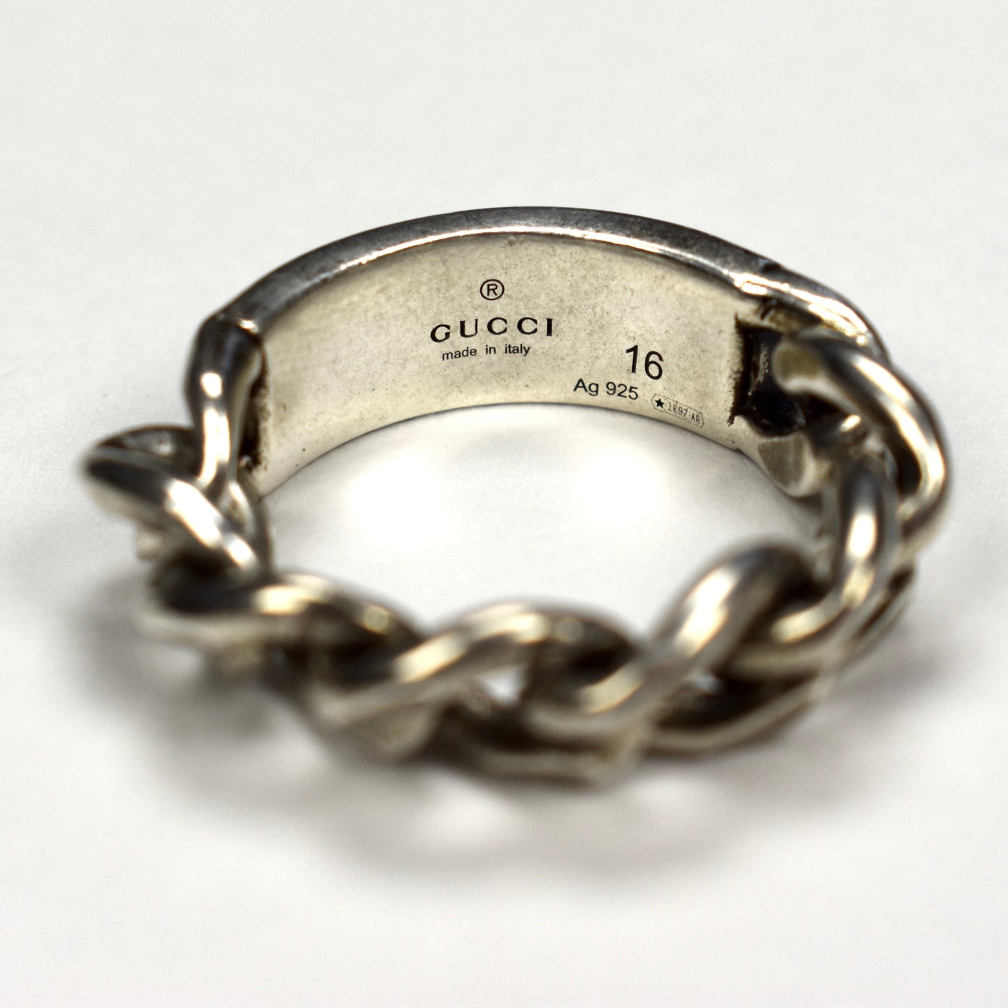 Gucci - .925 Silver Enamel Logo Chain Ring