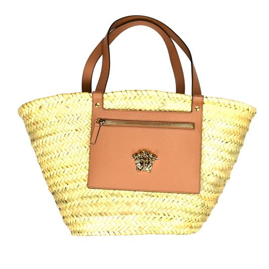 Versace - Straw / Leather Medusa Logo Tote Bag