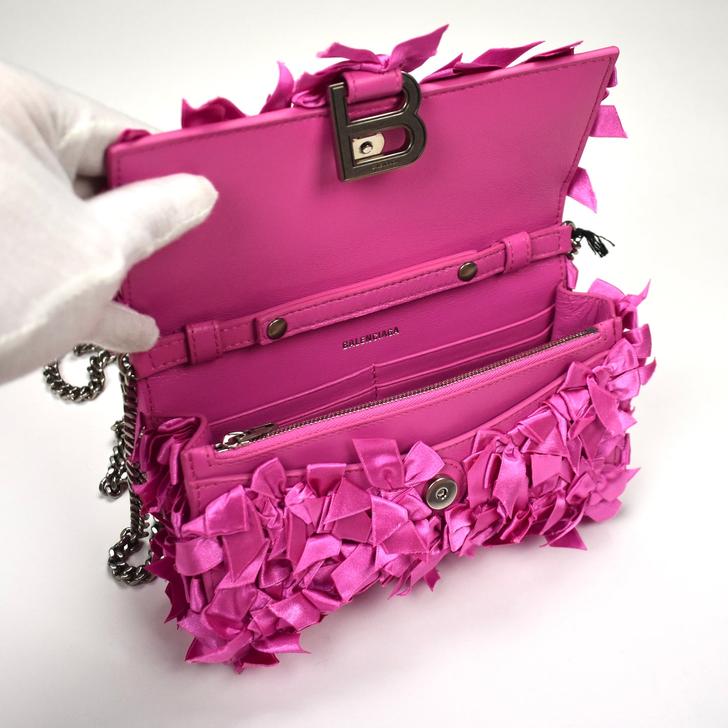Balenciaga - Satin Bows Wallet on Chain Hourglass Bag (Magenta)