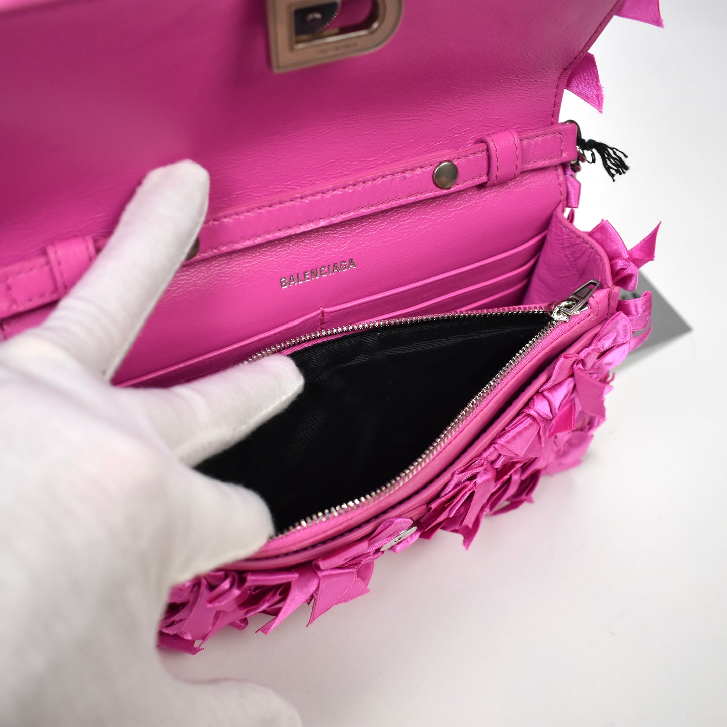 Balenciaga - Satin Bows Wallet on Chain Hourglass Bag (Magenta)