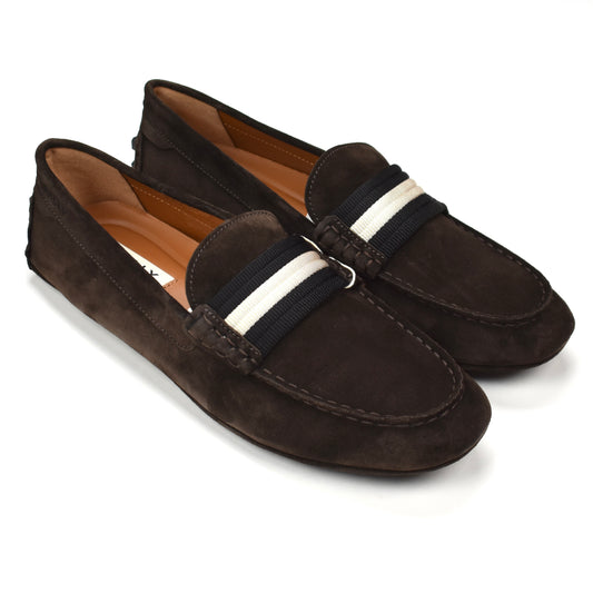 Bally - Dark Brown Suede Kansan Driving Loafers