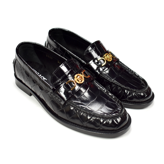 Versace - Women's Medusa '95 Black Croc Effect Loafers
