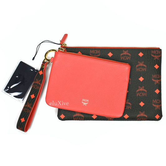 MCM - Black/Red Winter Moss Monogram Wristlet/Clutch 3-Piece Set