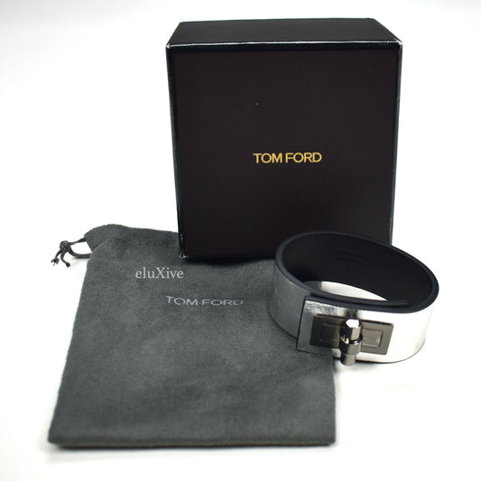Tom Ford - Silver Leather Turnlock Bracelet