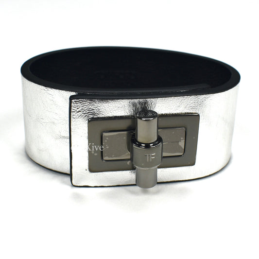 Tom Ford - Silver Leather Turnlock Bracelet
