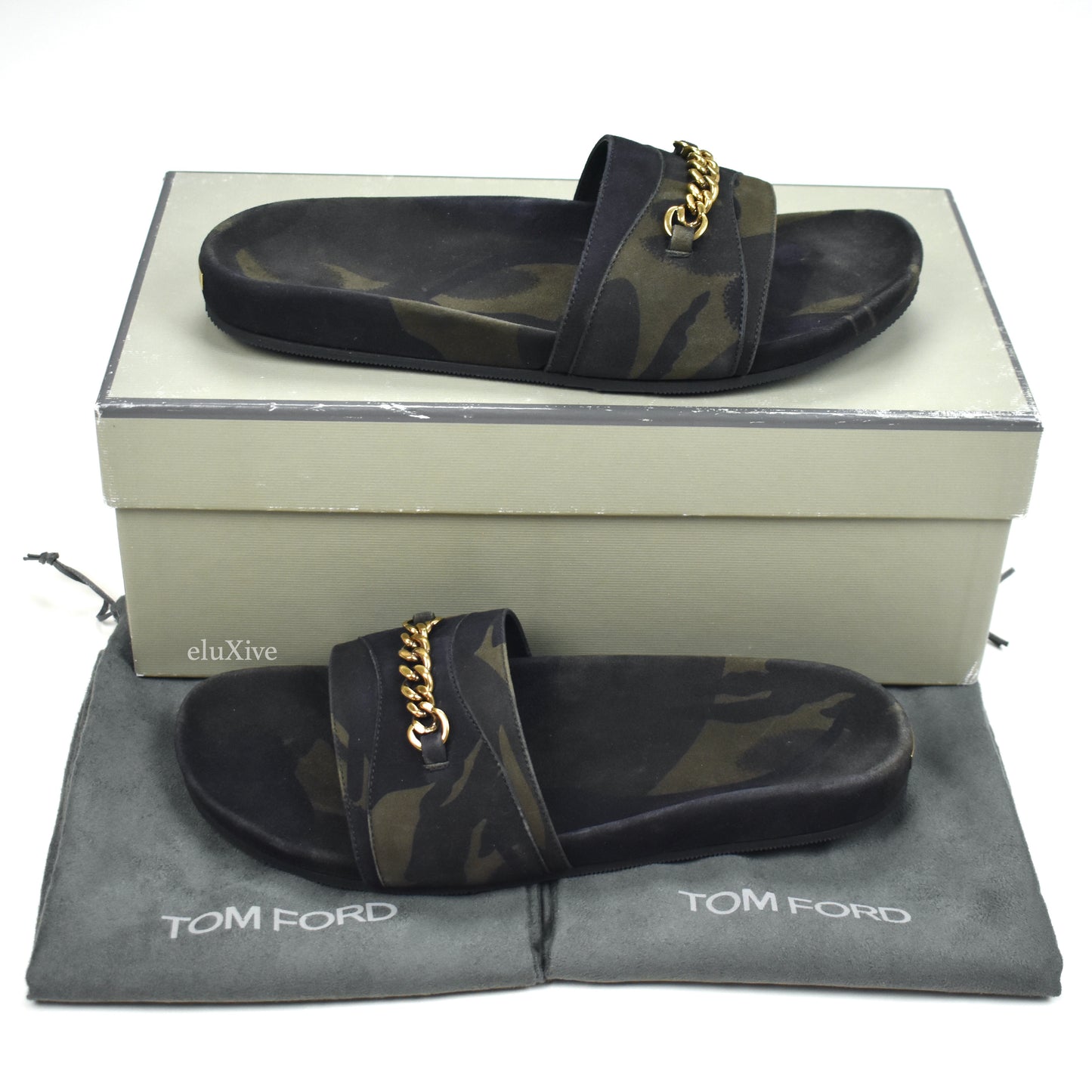 Tom Ford - Camo Suede Chain Slides