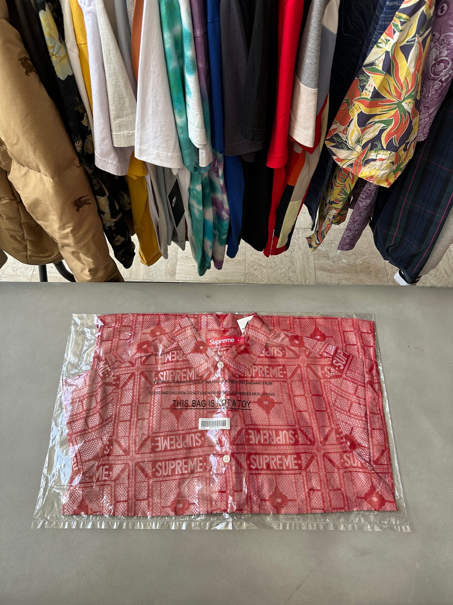 Supreme - Red Tray Jacquard Logo Shirt