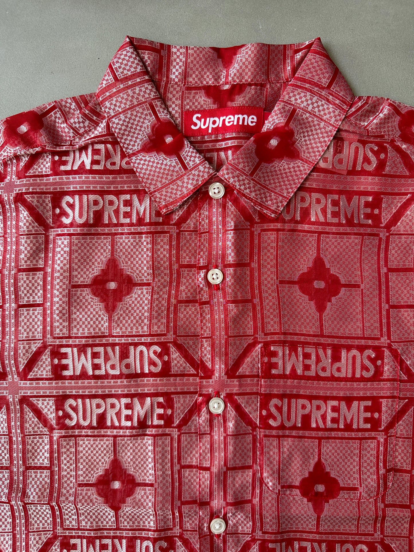 Supreme - Red Tray Jacquard Logo Shirt