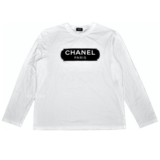 Chanel - White Velvet Logo L/S Crewneck Uniform T-Shirt