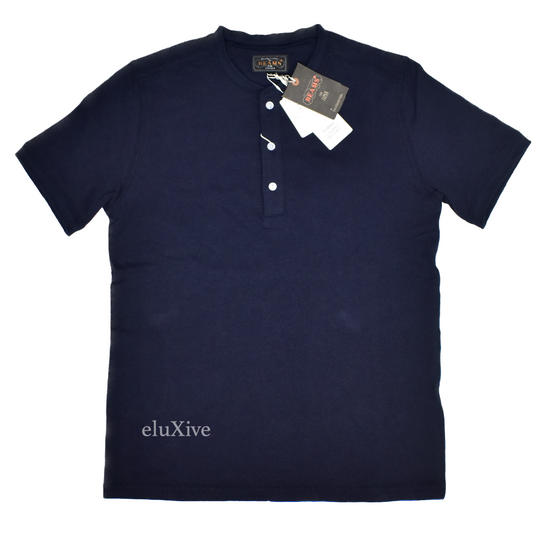 Beams Plus - Navy Flax / Cotton Henley Shirt
