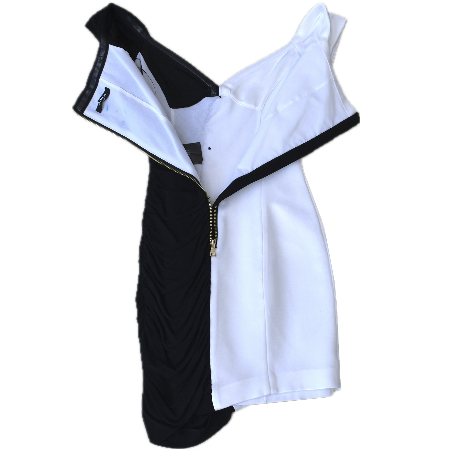 balmain white and black viscose off the shoulder dress Balmain Black Viscose Off-The-Shoulder Dress Balmain