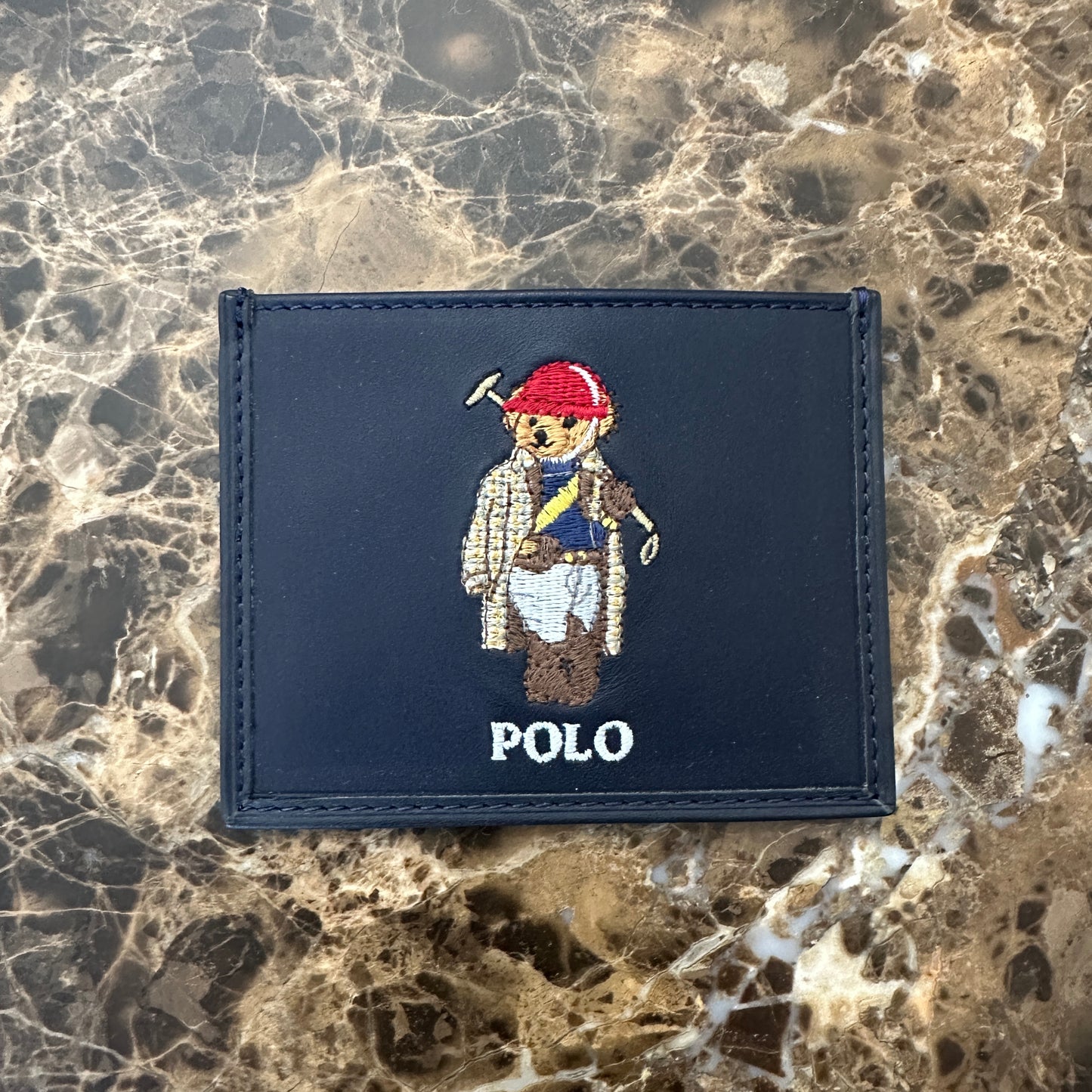 Polo Ralph Lauren - Navy Leather Bear Embroidered Card Holder
