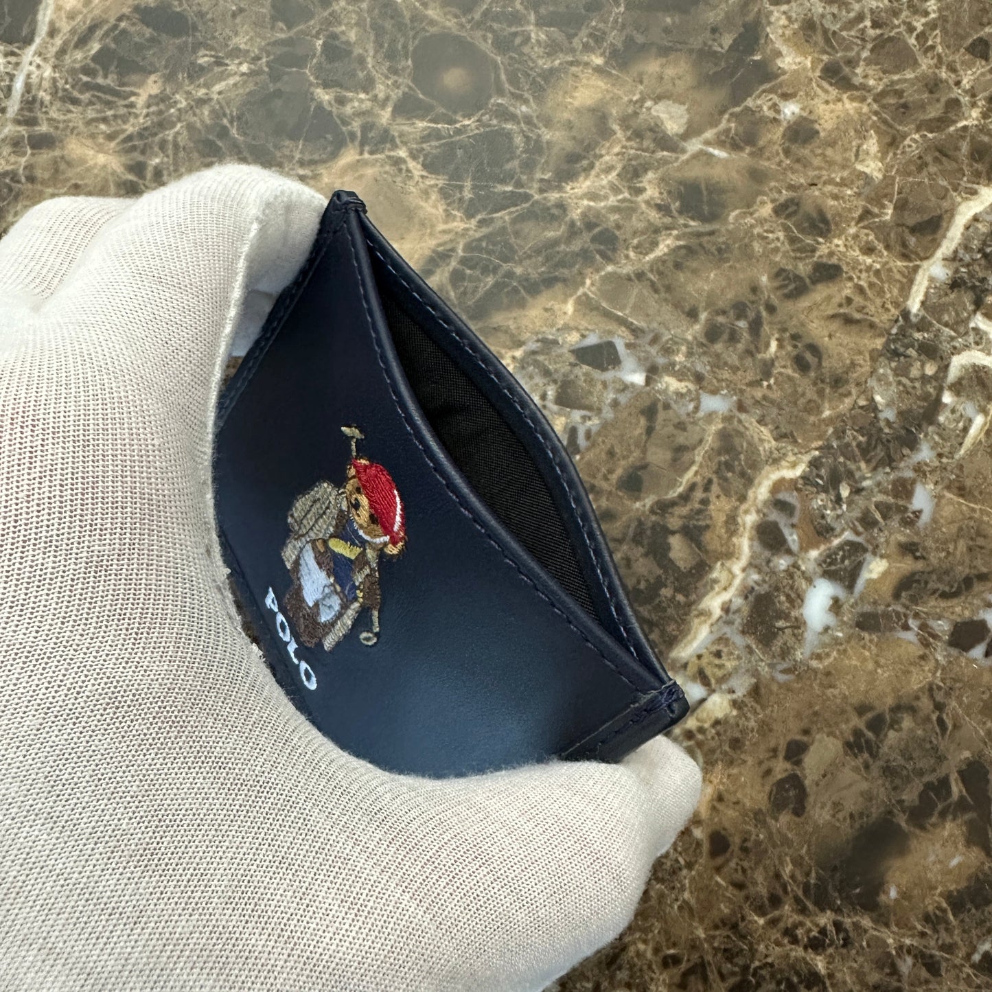 Polo Ralph Lauren - Navy Leather Bear Embroidered Card Holder