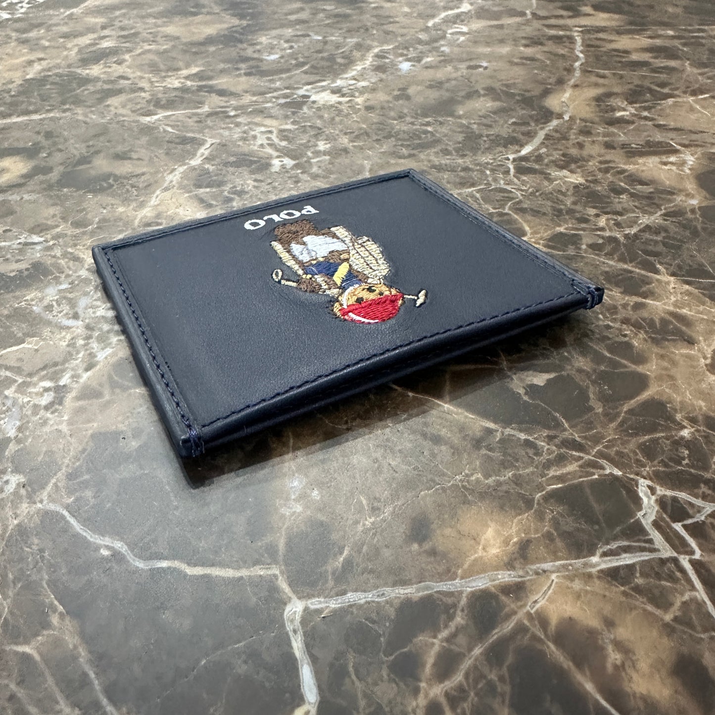 Polo Ralph Lauren - Navy Leather Bear Embroidered Card Holder