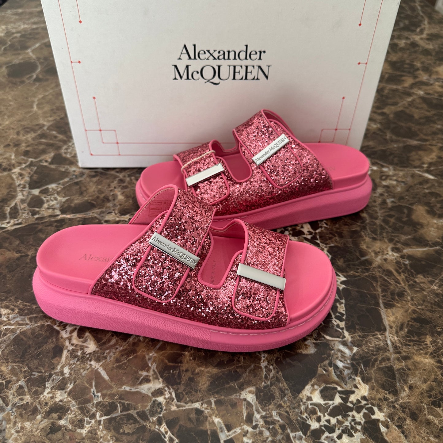 Alexander McQueen - Pink Glitter Hybrid Sandals