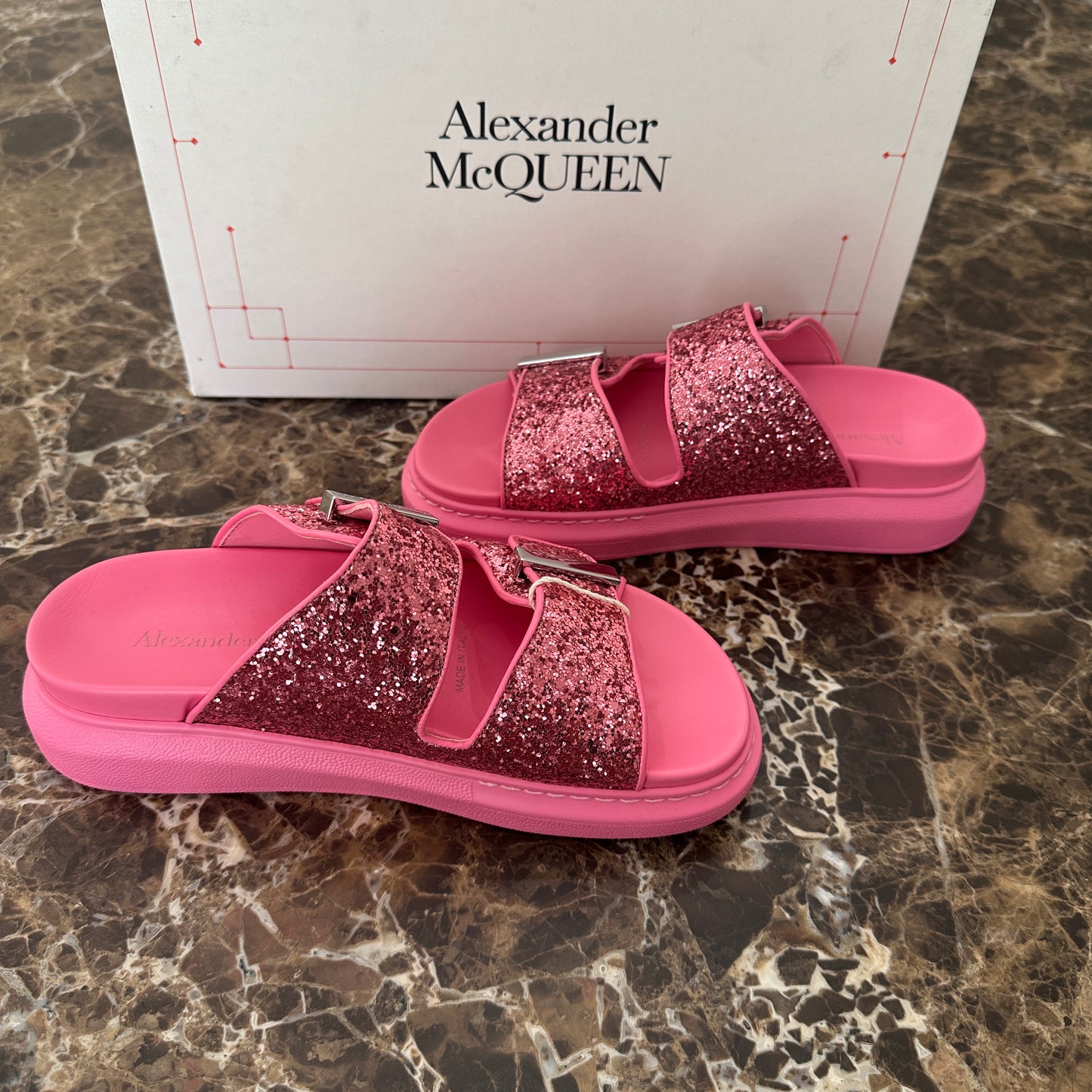 Alexander McQueen - Pink Glitter Hybrid Sandals