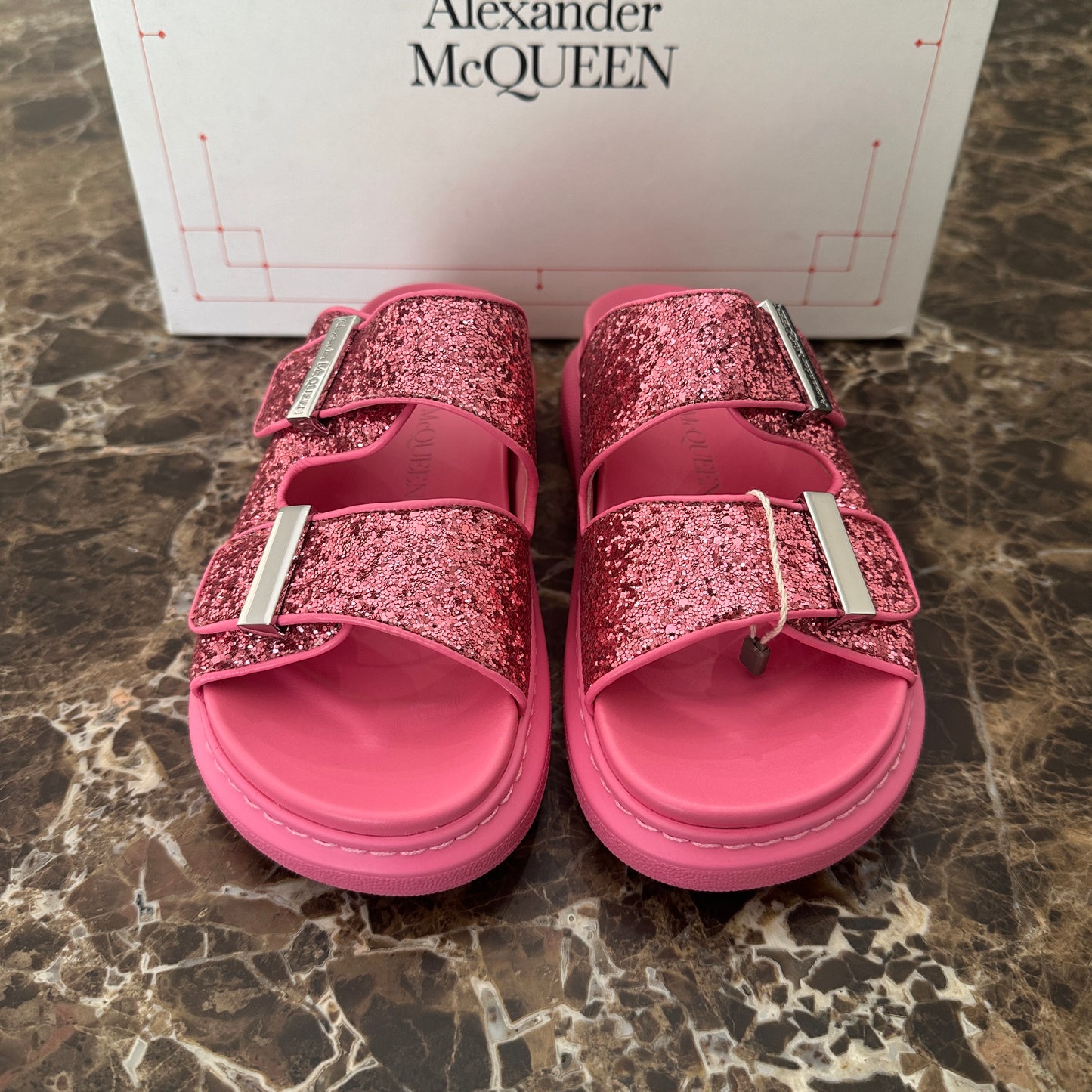Alexander McQueen - Pink Glitter Hybrid Sandals