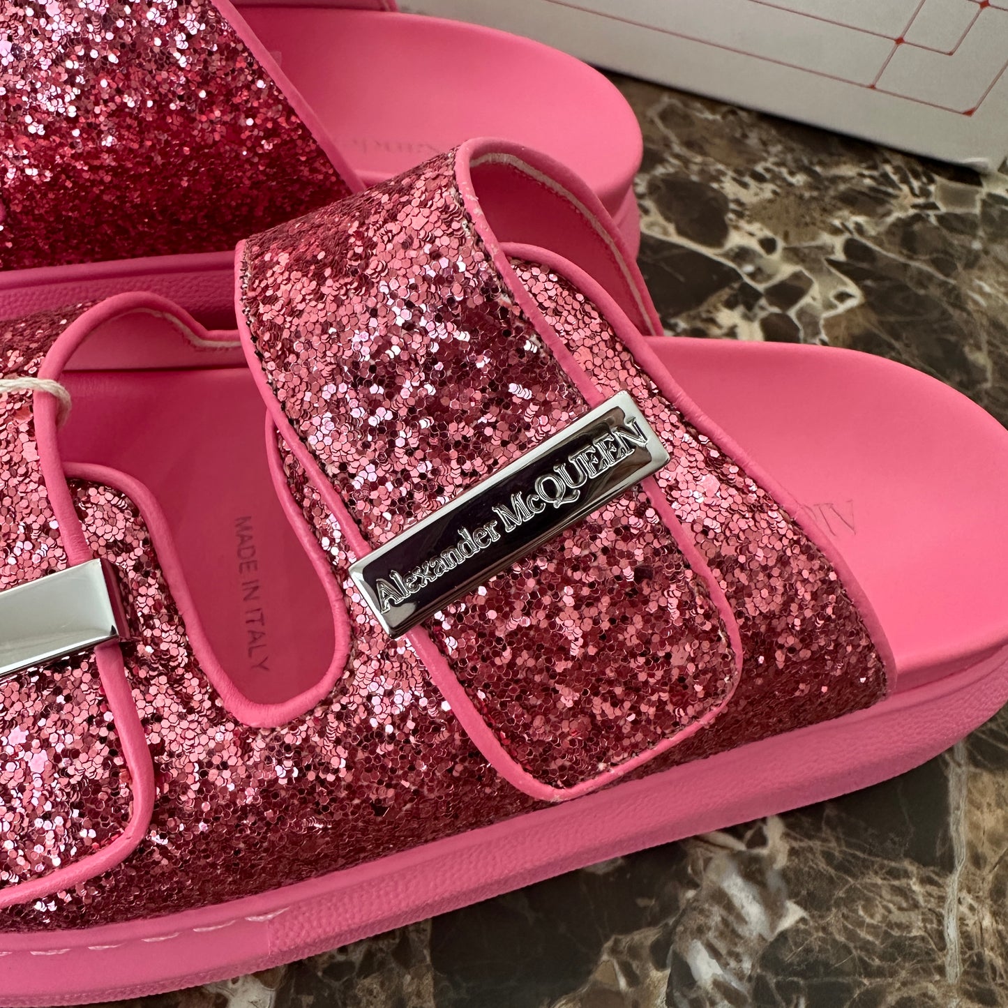 Alexander McQueen - Pink Glitter Hybrid Sandals