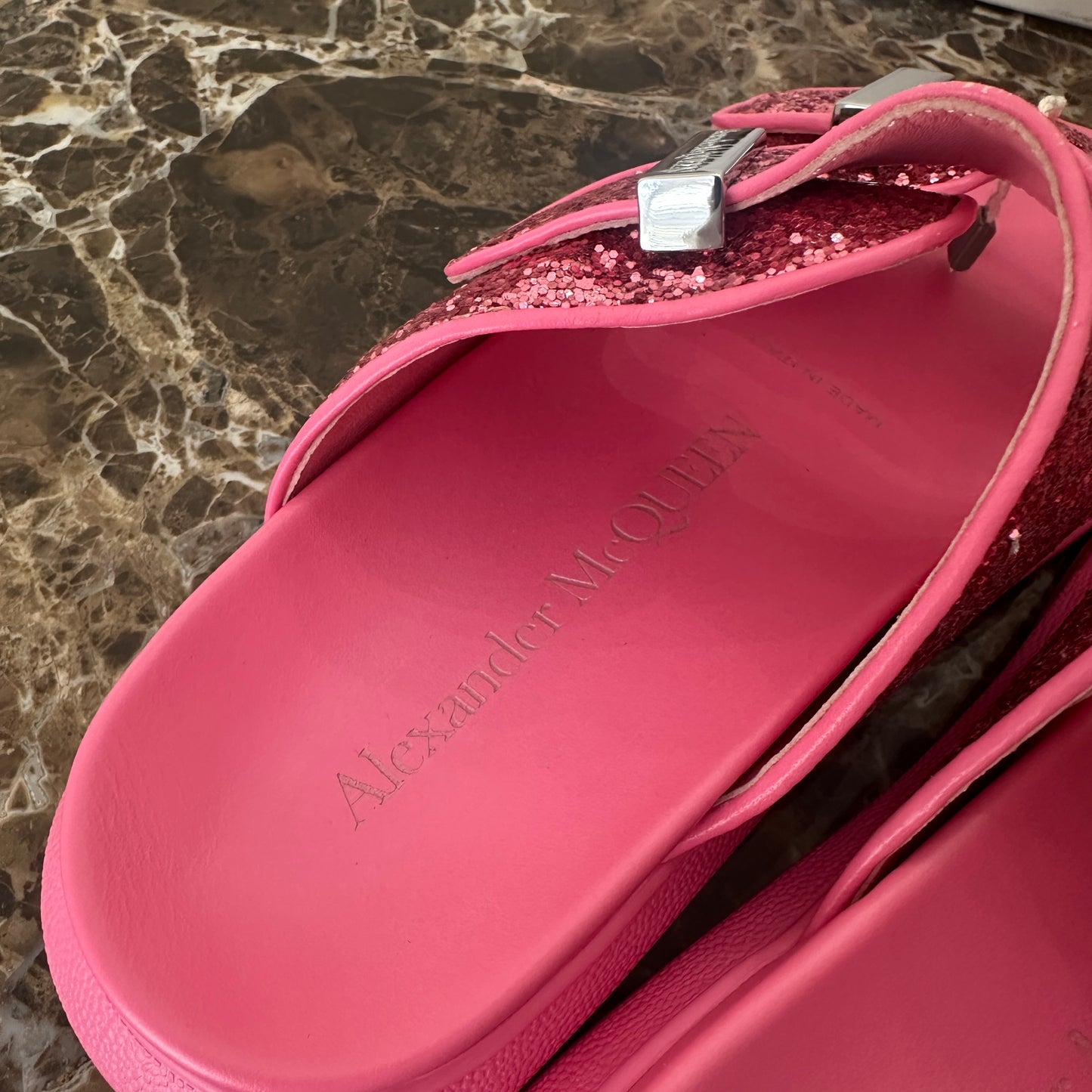 Alexander McQueen - Pink Glitter Hybrid Sandals