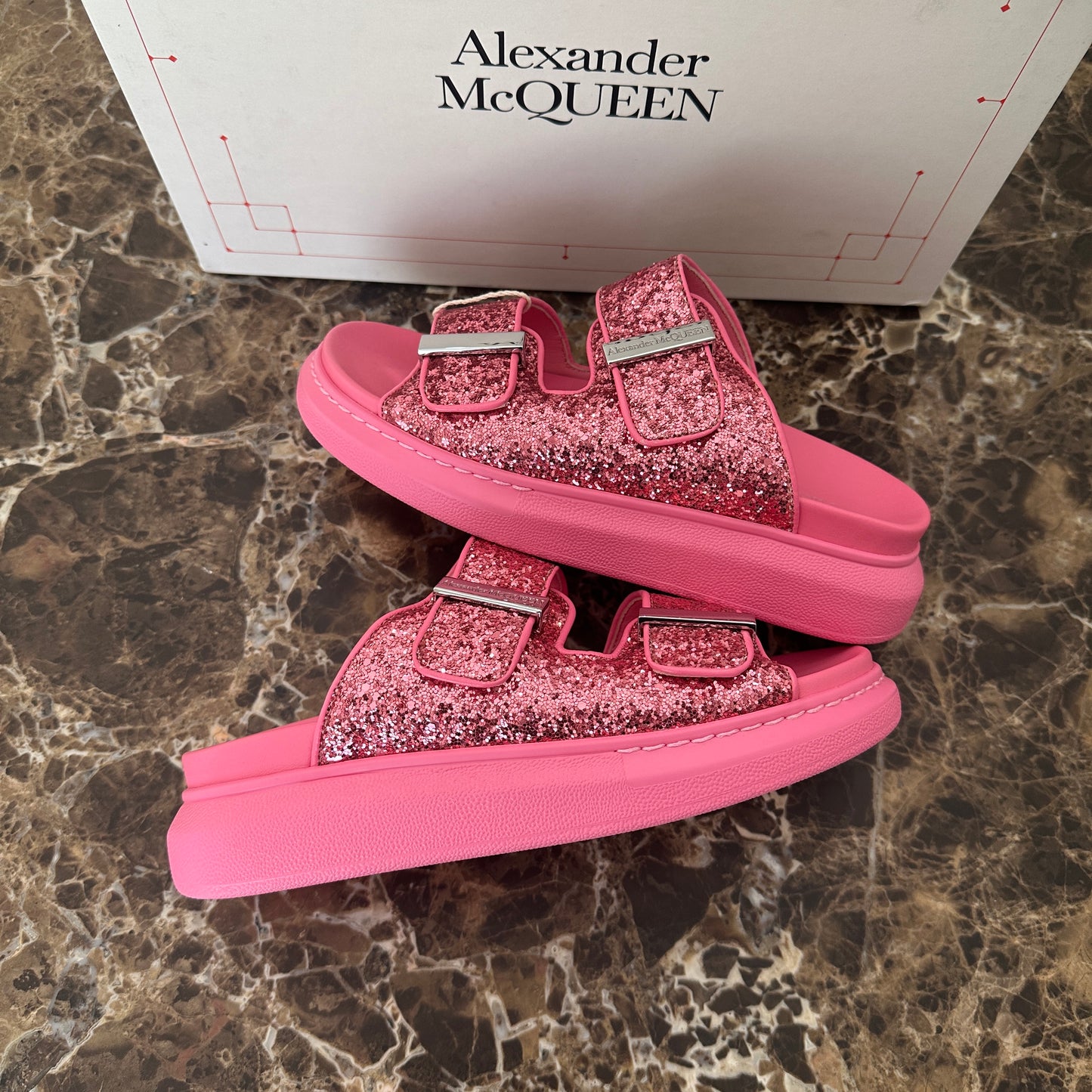 Alexander McQueen - Pink Glitter Hybrid Sandals