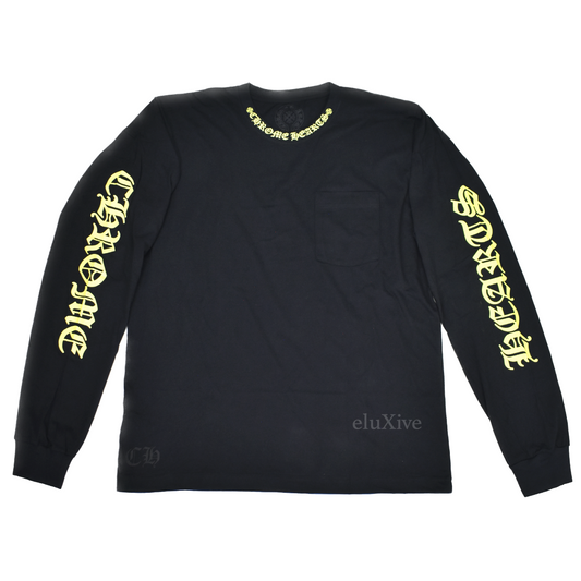 Chrome Hearts - Black Acid Yellow Logo Collar L/S T-Shirt