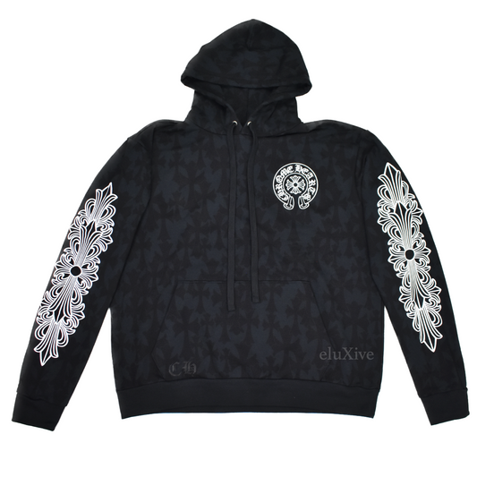 Chrome Hearts - Black Allover Cemetery Print Horseshoe Hoodie