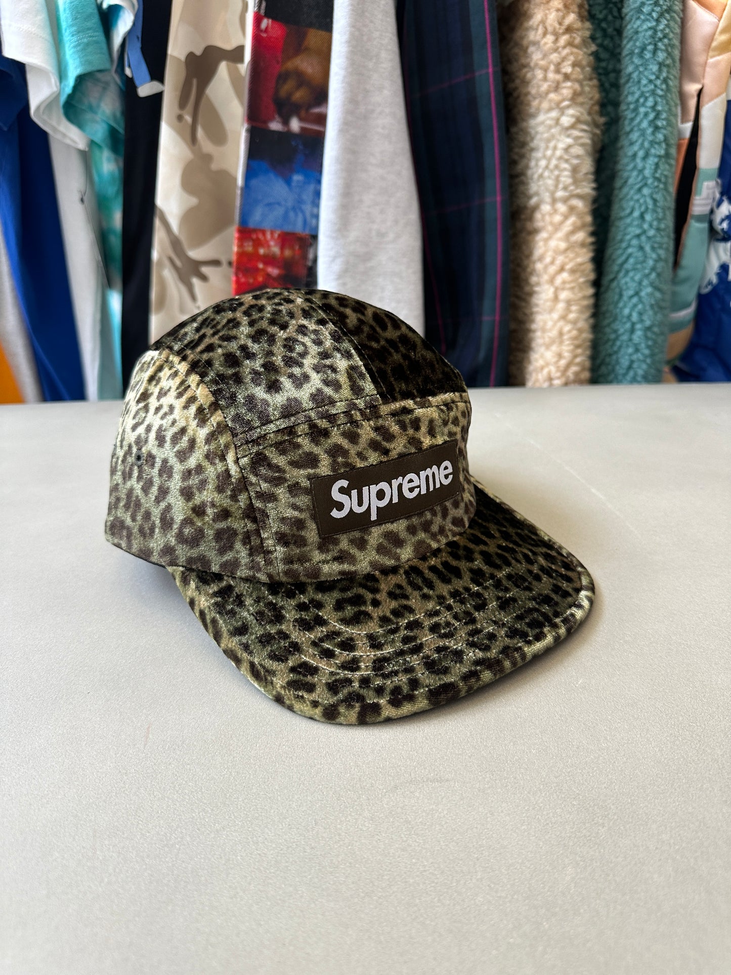 Supreme - Leopard Velvet Box Logo Hat (Olive)