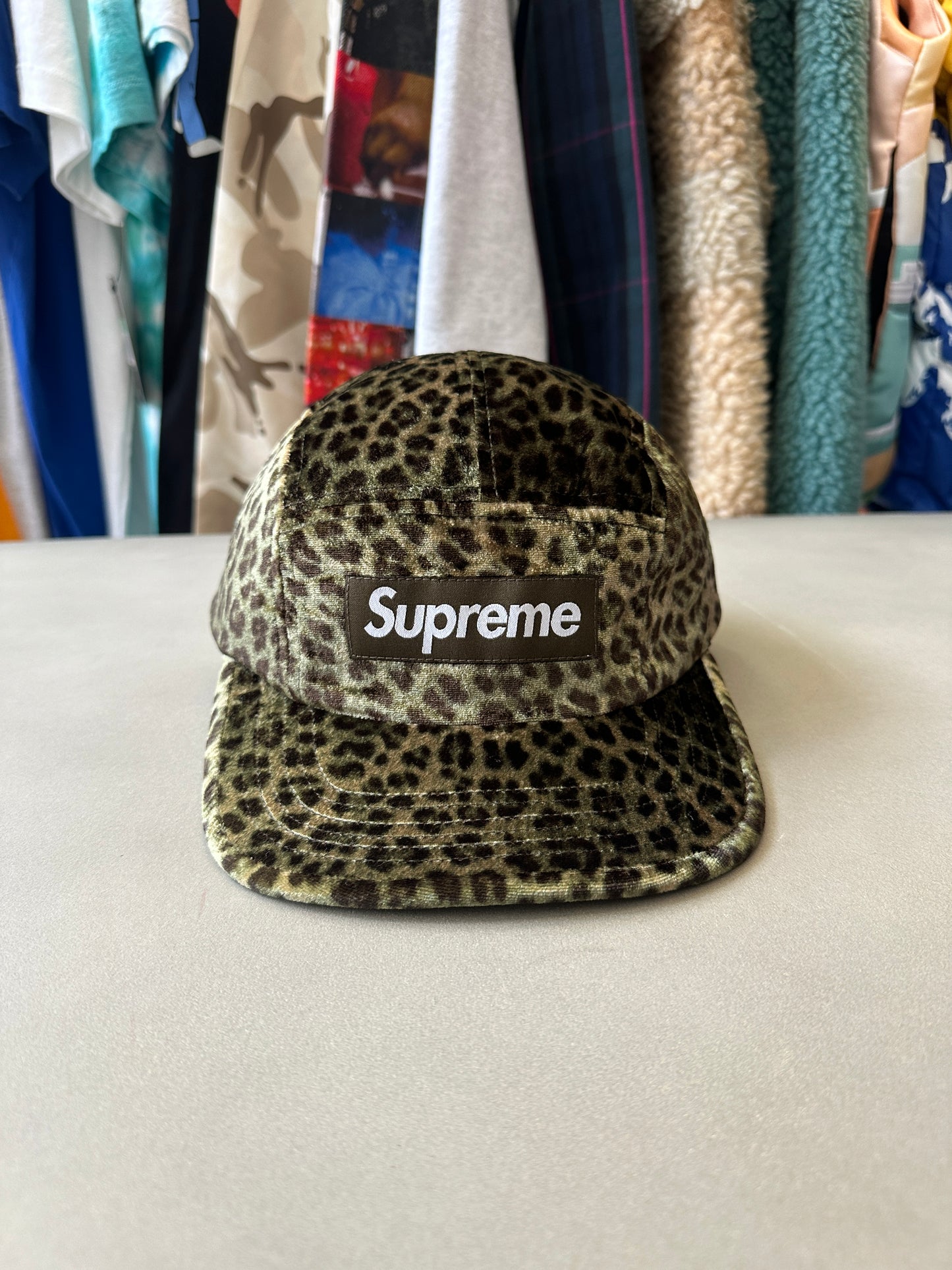 Supreme - Leopard Velvet Box Logo Hat (Olive)