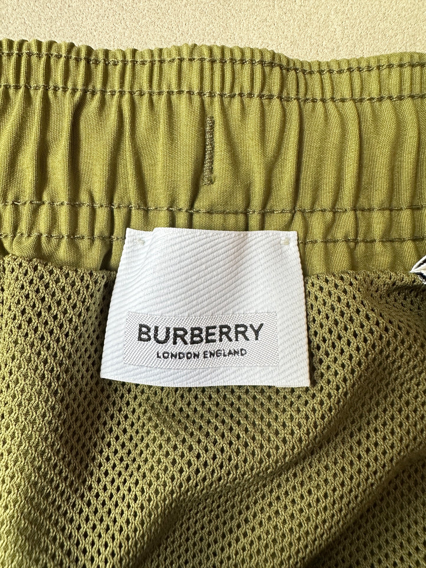 Burberry - Olive Logo Print Swim Shorts