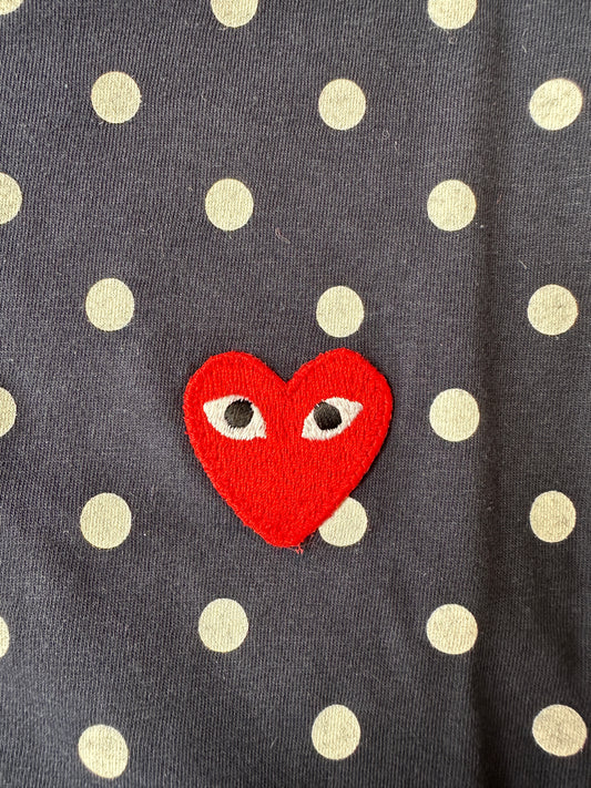 Comme des Garcons PLAY - Navy Polka Dot Heart Logo LS T-Shirt