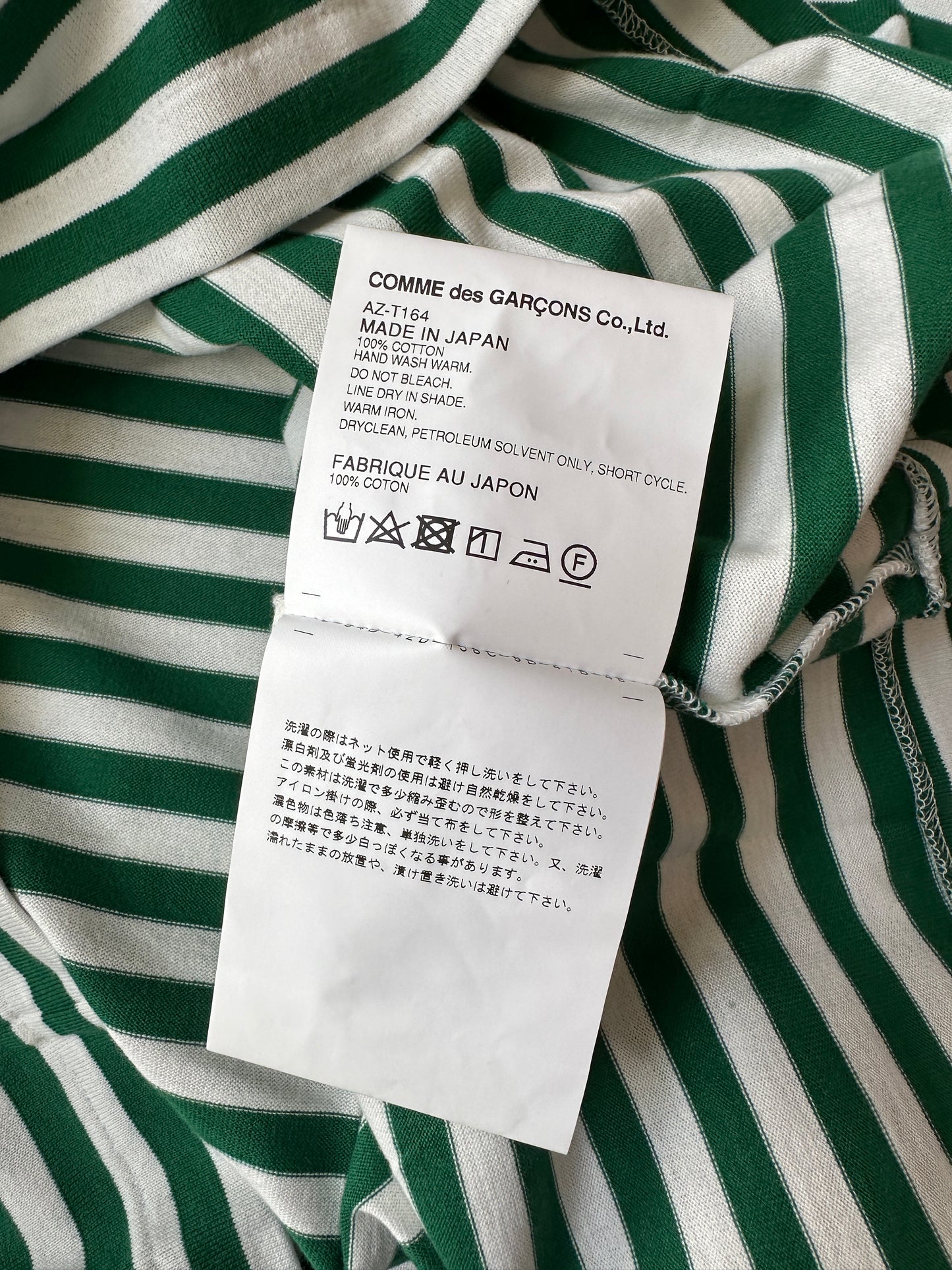 Comme des Garcons PLAY - Green Stripe Heart Logo LS T-Shirt