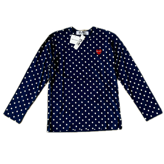 Comme des Garcons PLAY - Navy Polka Dot Heart Logo LS T-Shirt