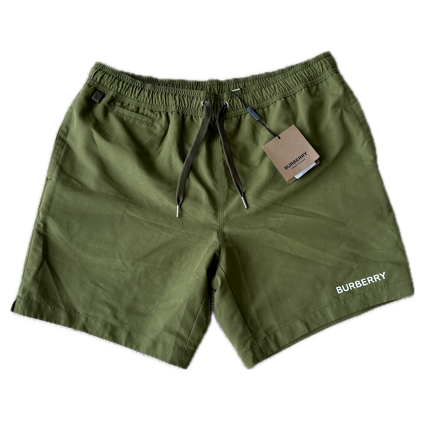 Burberry - Olive Logo Print Swim Shorts