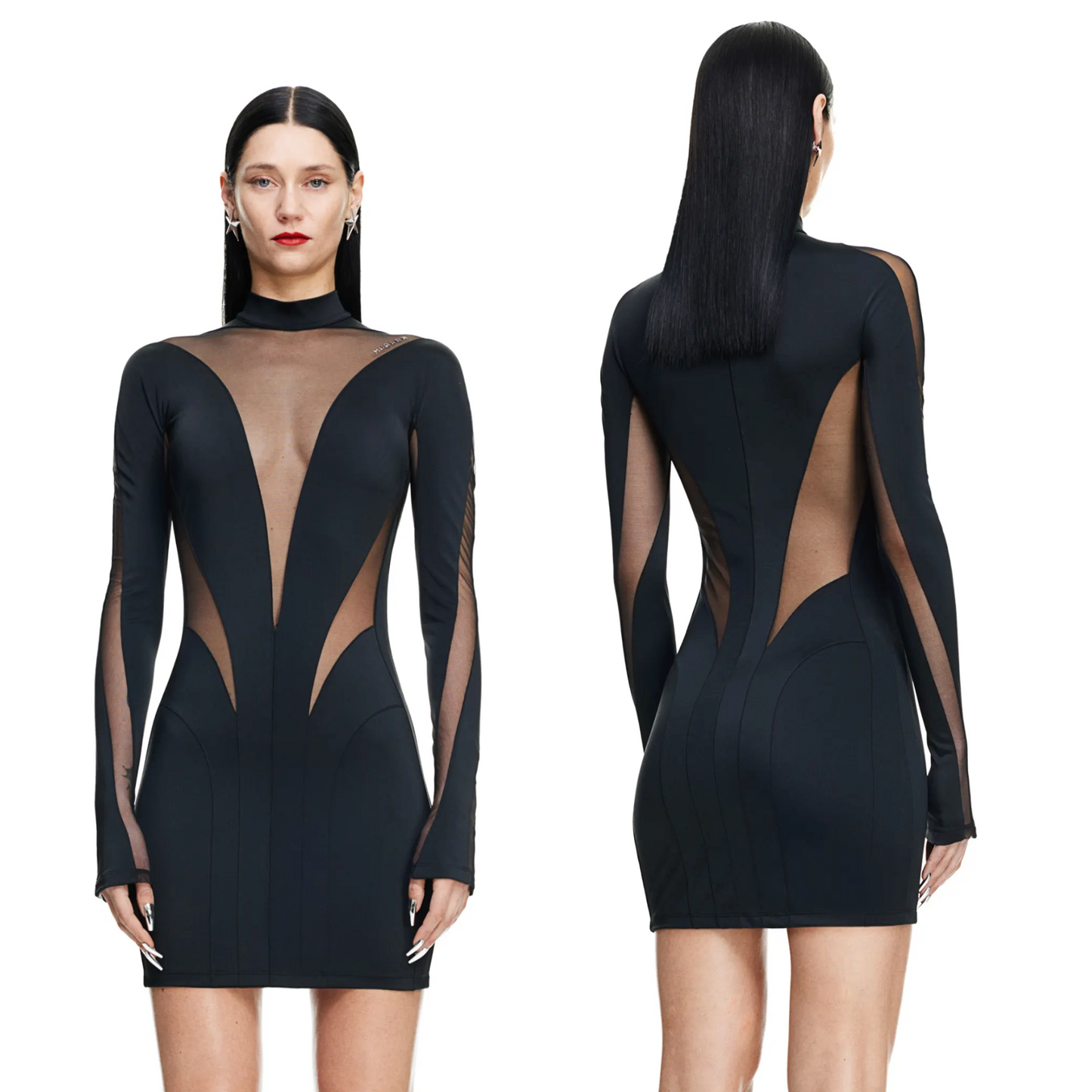 Mugler x H&M - Black Mesh Panel Mini Dress