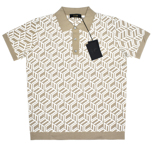 MCM - Cubic Monogram Logo Knit Polo Shirt (Beige)