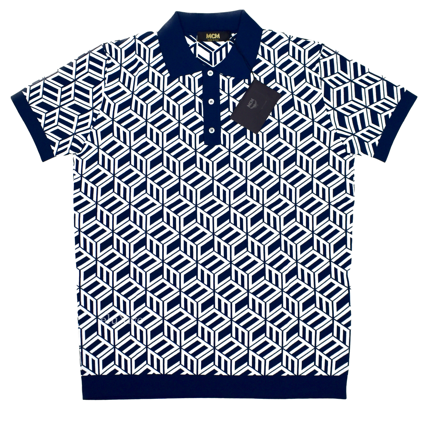 MCM - Cubic Monogram Logo Knit Polo Shirt (Navy)