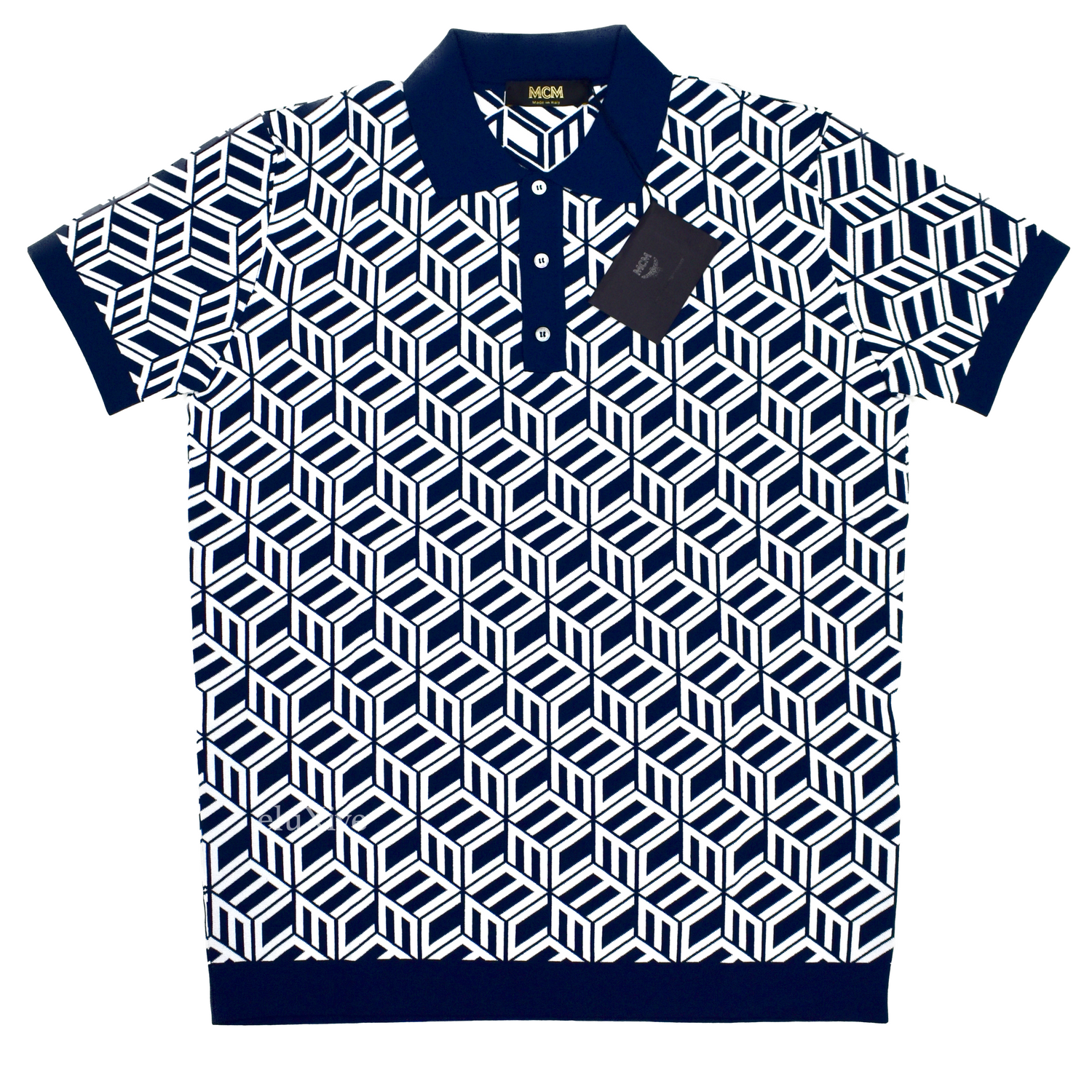 MCM - Cubic Monogram Logo Knit Polo Shirt (Navy) – eluXive