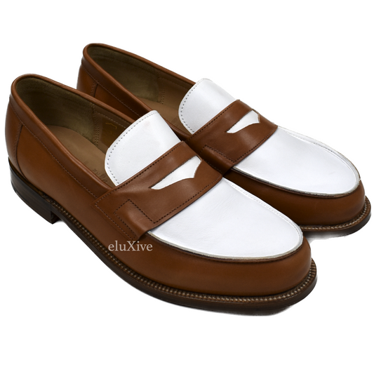 Grenson - Cognac Tan/White Leather Epsom Penny Loafers