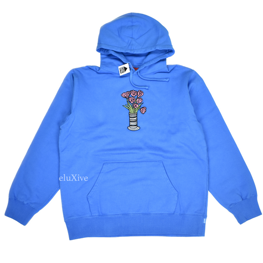 Supreme - Bright Royal Blue Flowers Logo Hoodie (FW18)