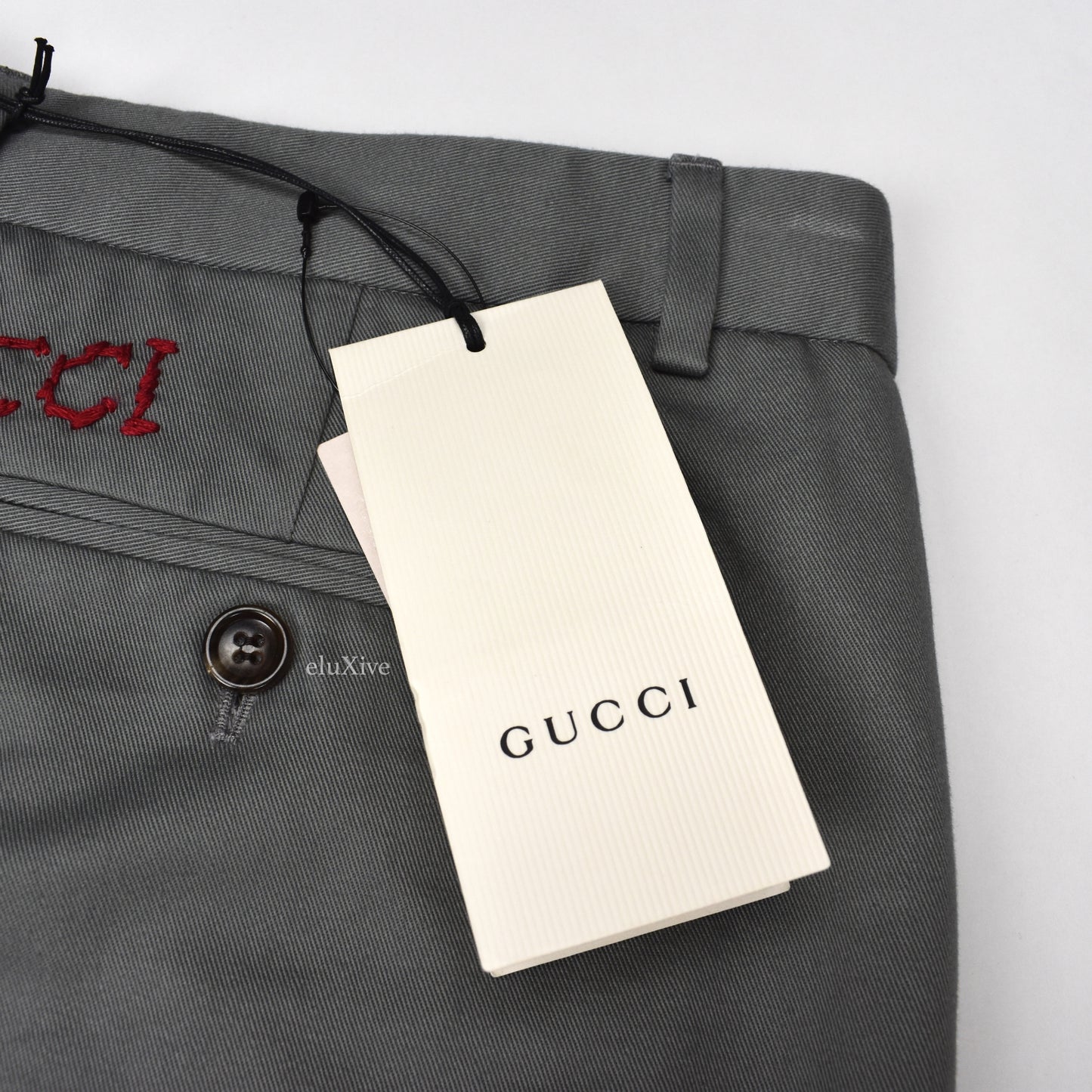 Gucci - Gray Hand Embroidered Logo Twill Pants