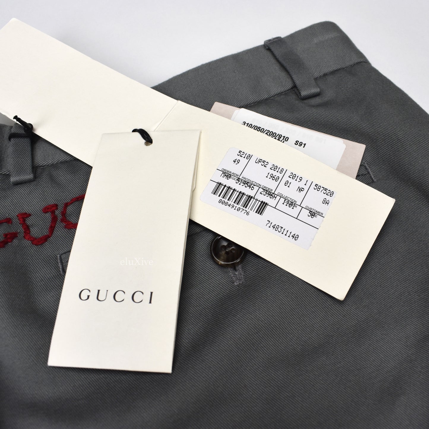 Gucci - Gray Hand Embroidered Logo Twill Pants