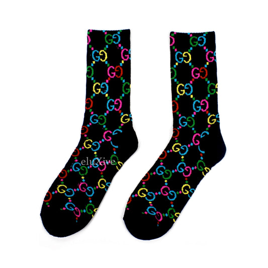 Imran Potato - Black/Rainbow 'Gucci' Knit Socks