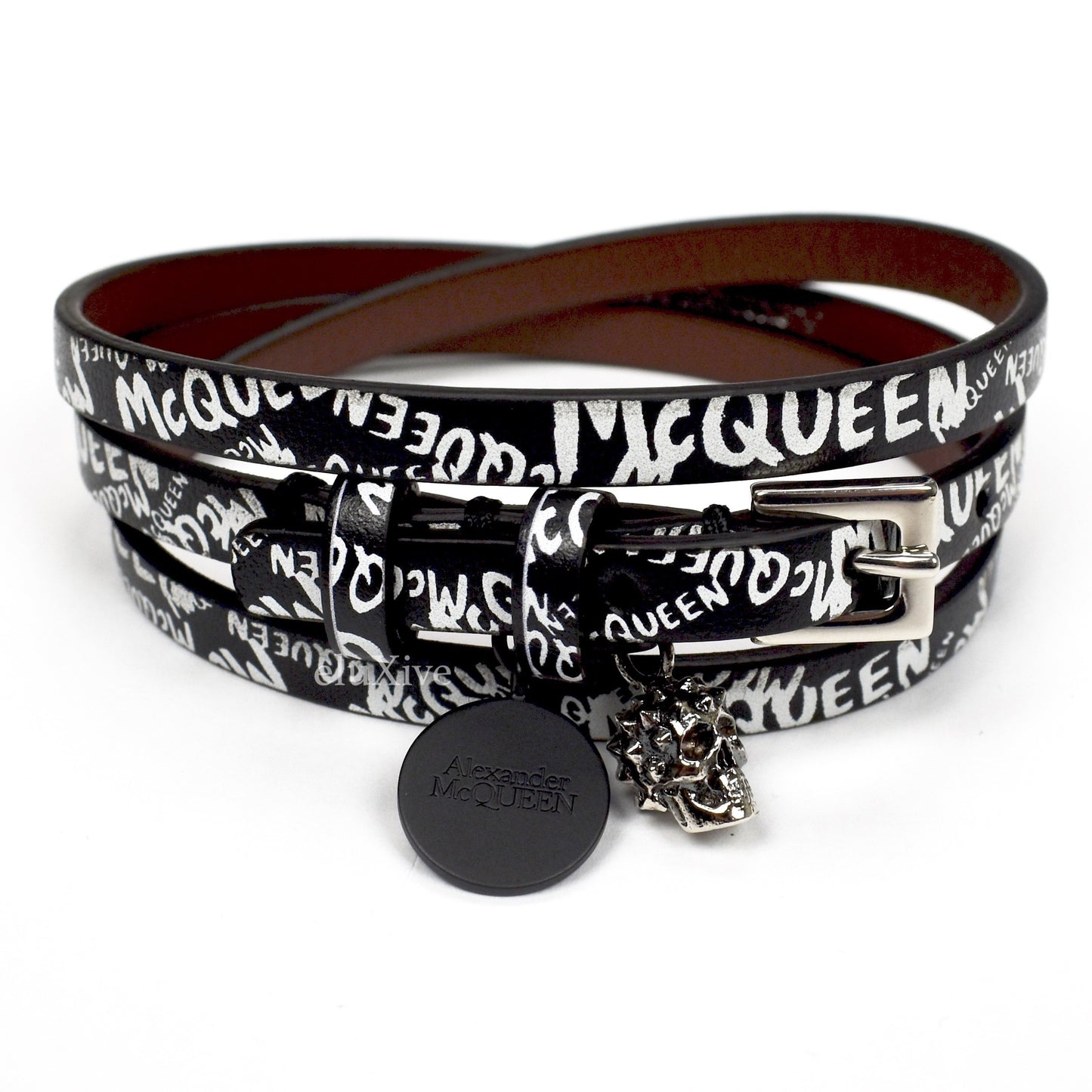 Alexander McQueen - Black Leather Graffiti Logo Wrap Bracelet
