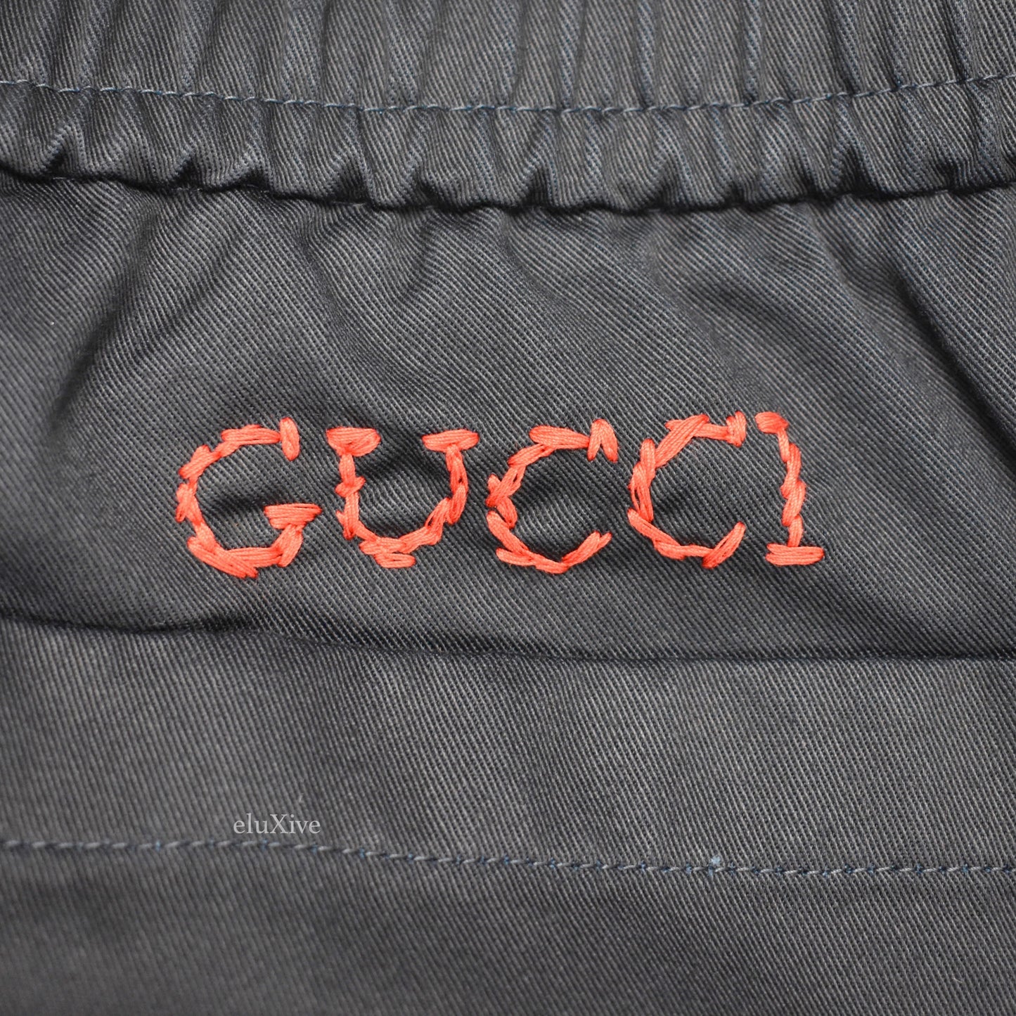 Gucci - Navy Hand Embroidered Logo Riding Pants
