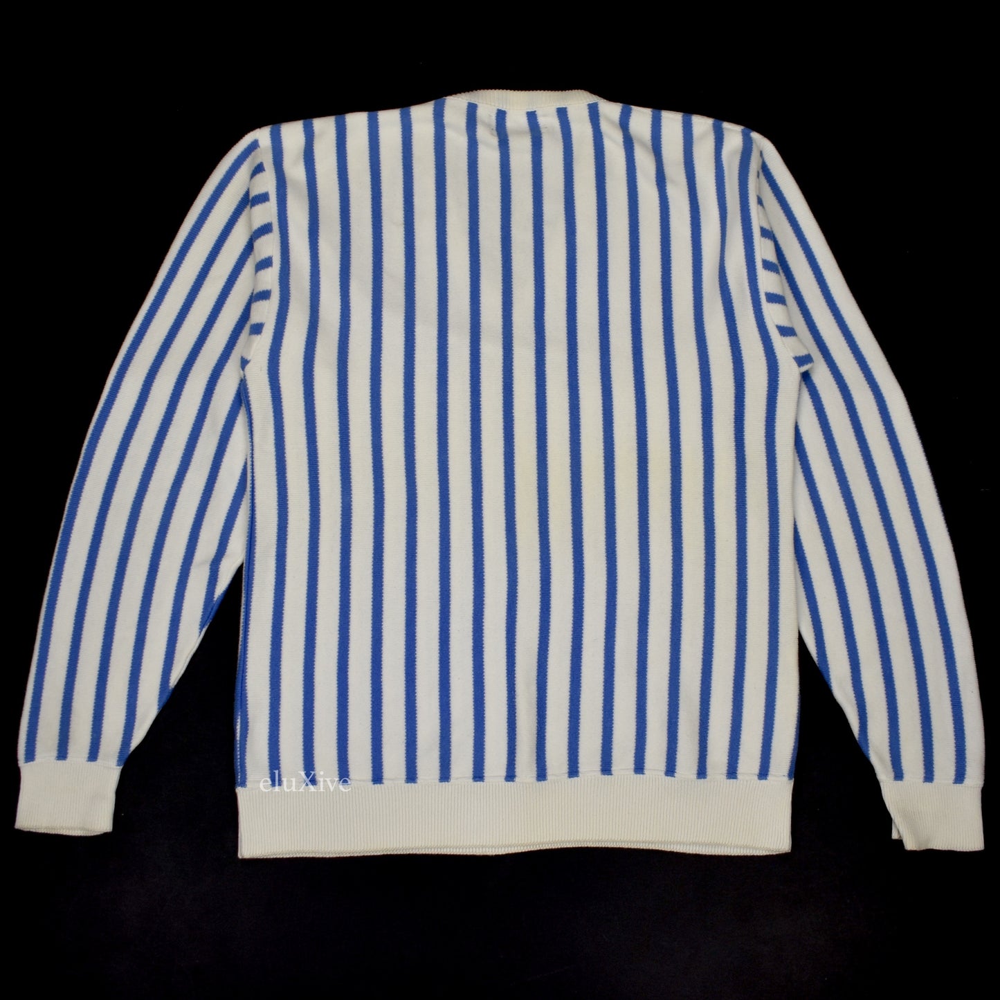 Dior - White & Blue Vertical Stripe Golf Logo Sweater