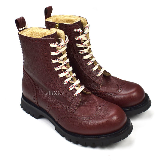 Gucci - Dark Red Pebbled Shearling Leather 'Arley' Hiking Boots