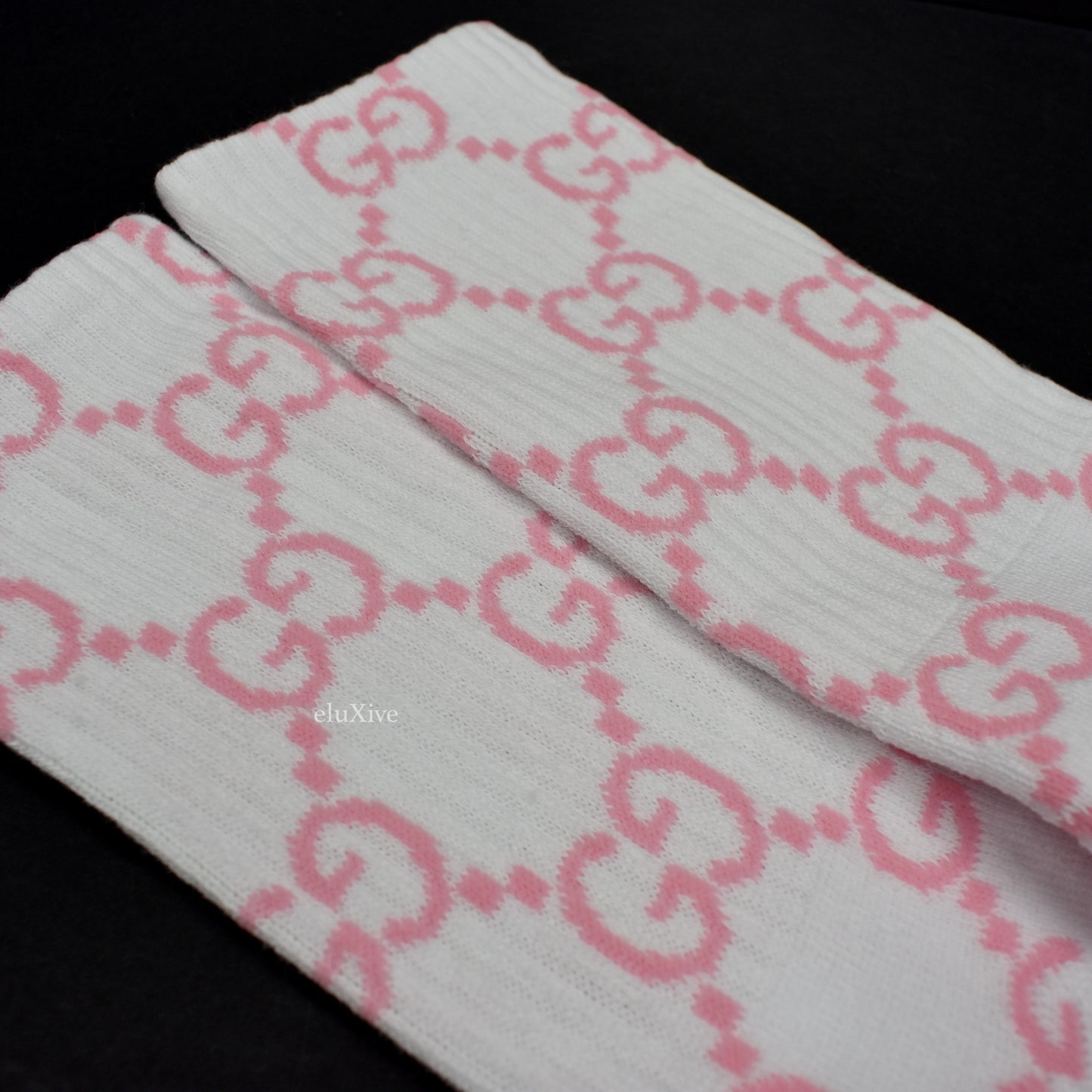 Imran Potato - White/Pink 'Gucci' Logo Knit Socks