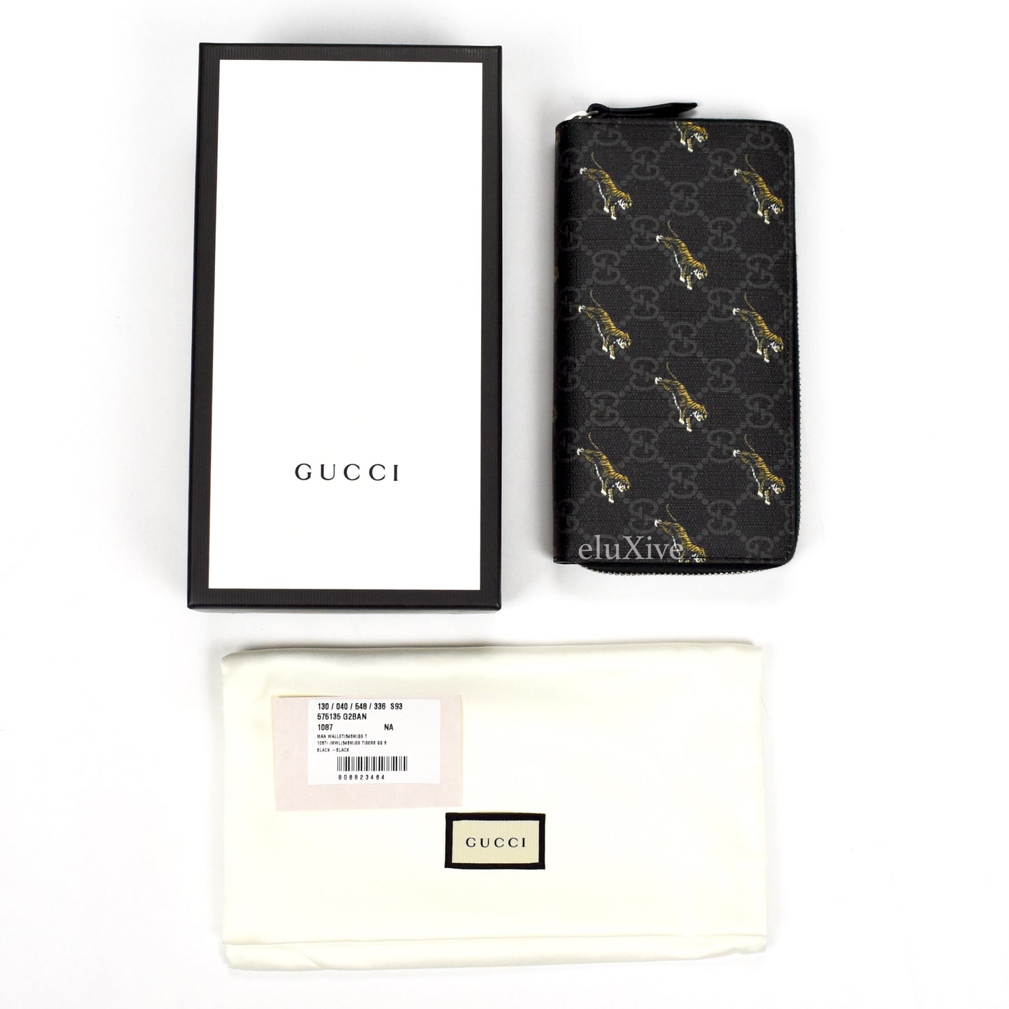 Gucci - GG Supreme Tiger Print Zip Wallet (Black)