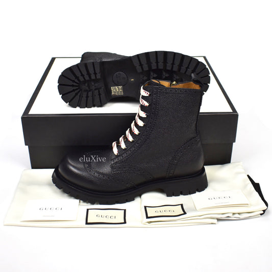 Gucci - Black Pebbled Leather 'Arley' Hiking Boots