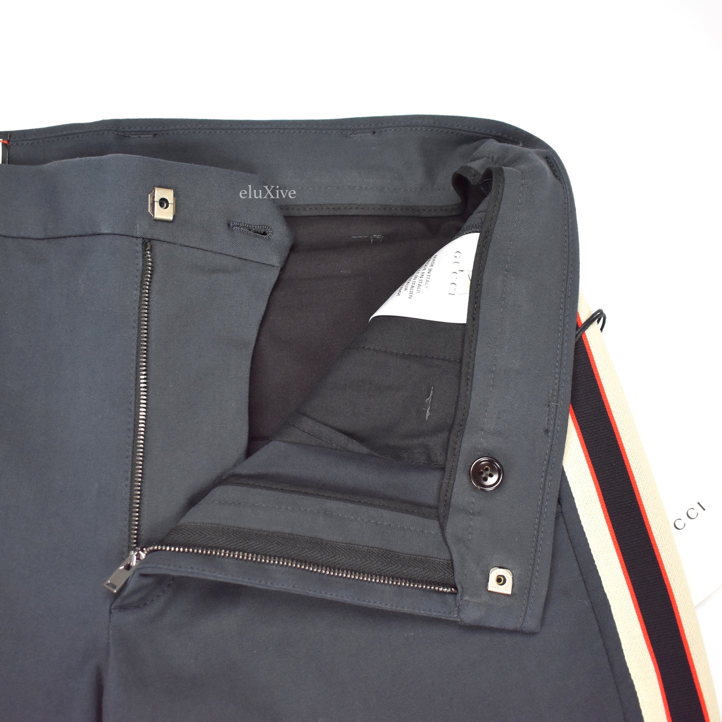 Gucci - Navy Side Stripe Logo Riding Pants